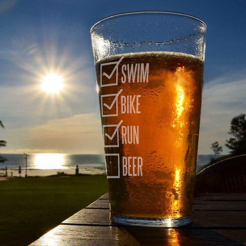 Gone For a Run Swim Bike Run Checklist Engraved Beer Pint Glass | 16 oz. - Image 4